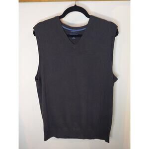 LANDS' END Men's L Tall Charcoal Gray Cotton Sweater Vest V-Neck Sleeveless